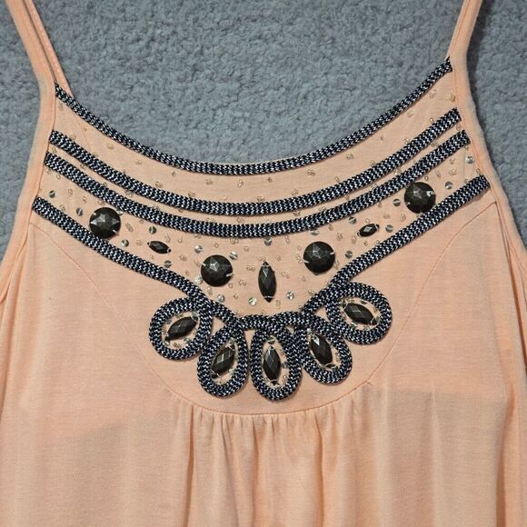 Womens Tank Top S Embellished Pastel Orange Tribal Boho Built in Bra Summer - Picture 2 of 7